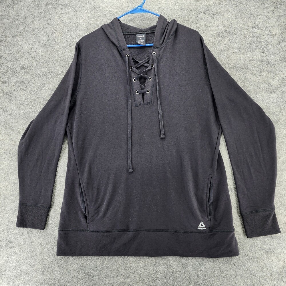 Reebok Hoodie Mens XL Long Sleeve Black Lace Up